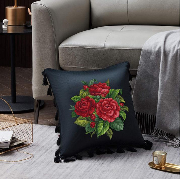 Red Camellia Bouquet-A Antique Needlework Design