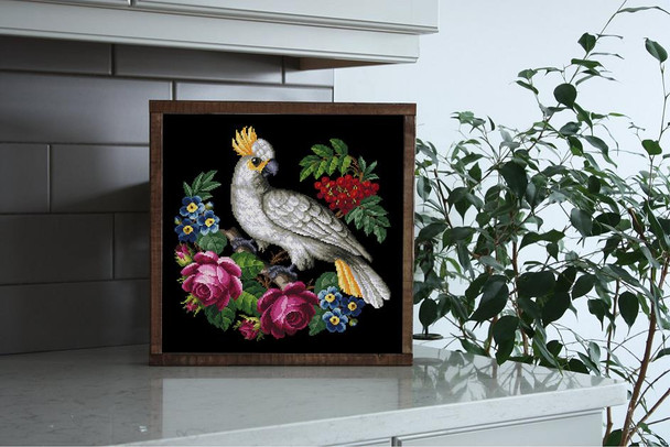 A Parrot and Flowers-A Antique Needlework Design