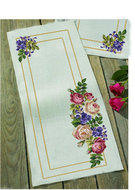 Floral Table Cloth Antique Needlework Design