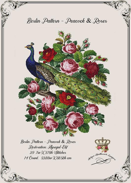 Berlin Pattern - Peacock & Roses Antique Needlework Design
