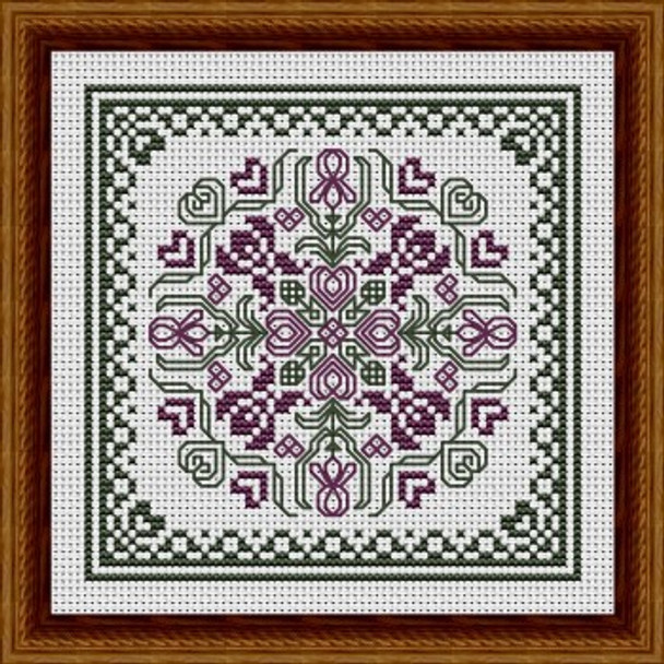 May Hearts Square With PurpleIrises 68w x 68h by Happiness Is Heartmade 22-1797