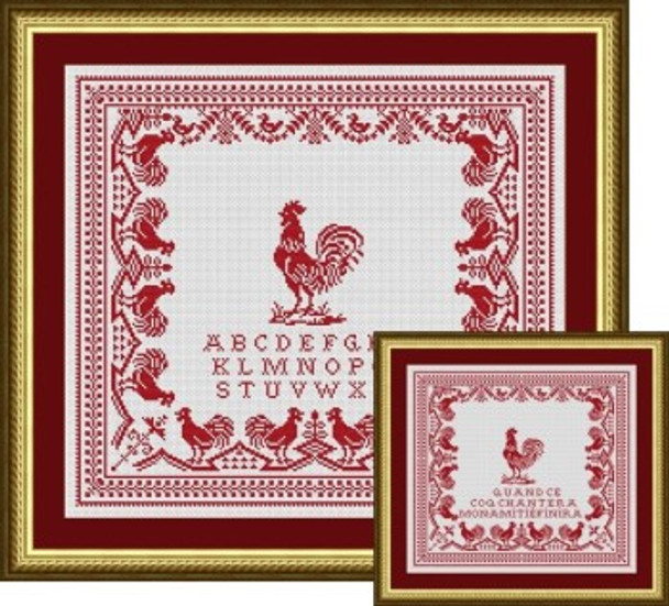 Antique Red Rooster Sampler by Happiness Is Heartmade 22-1247