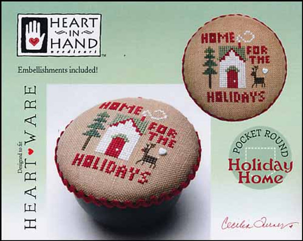 YT Pocket Round: Holiday Home 33W x 36H Small white heart embellishment included Heart In Hand