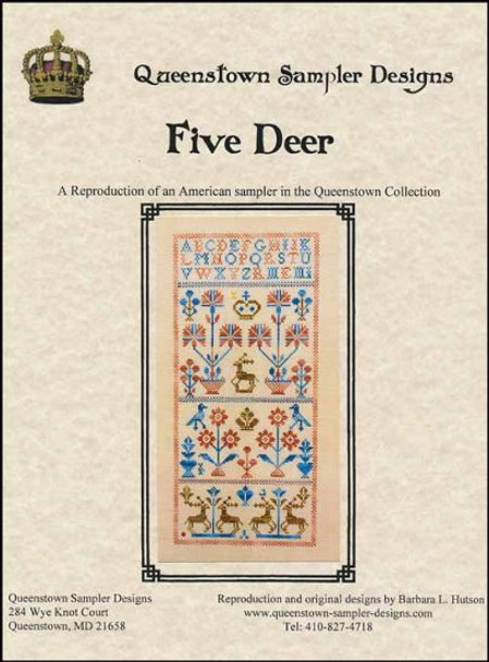 YT Five Deer Sampler 196 high x 94 wide by Queenstown Sampler Designs