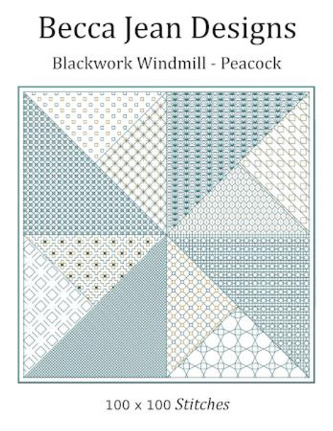 Blackwork Windmill - Peacock 100 x 100 Becca Jean Designs