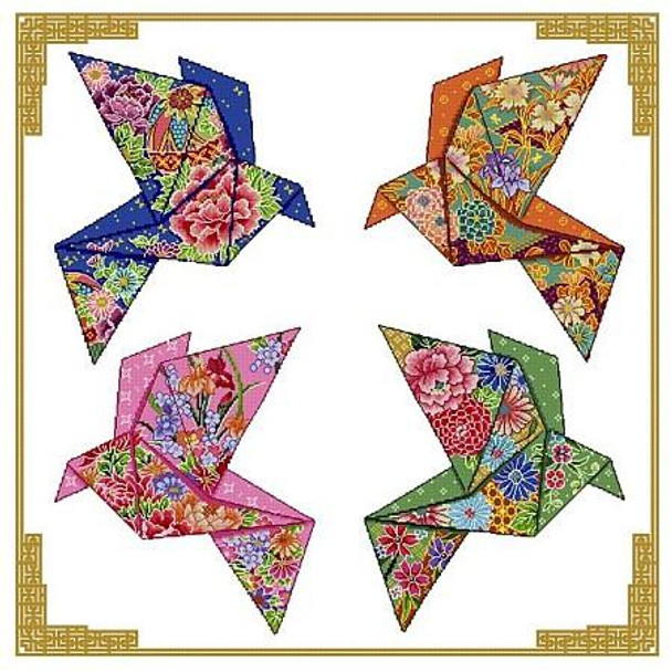 Origami Birds -4 Seasons Design-002 280 width x 280 height Cross Stitch Asia