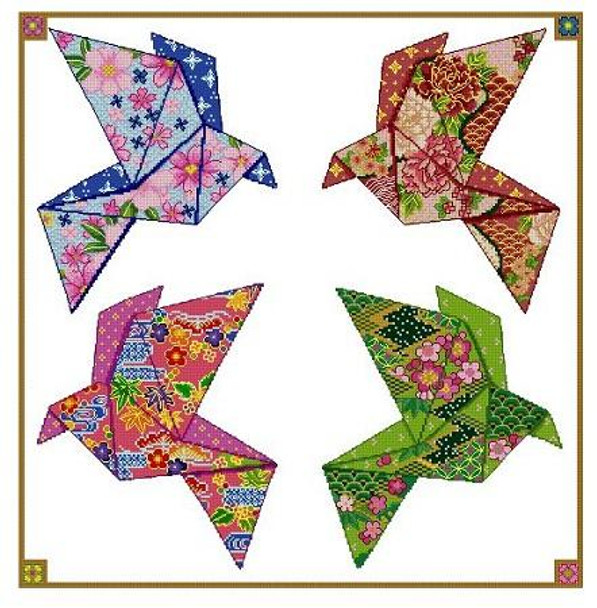 Origami Birds -4 Seasons Design 001 247w x 247h Cross Stitch Asia