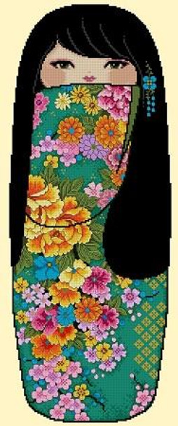 Pretty Kokeshi Doll 03 HINATAC 121w x 280h Cross Stitch Asia