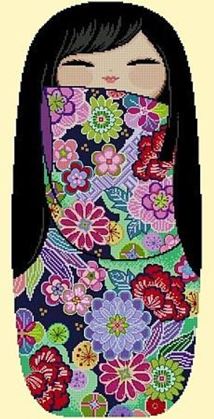 LRG K011 Happy Kokeshi Doll MAAYA 128w x 280h Cross Stitch Asia