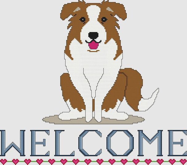 Border Collie - Welcome (Red) 186w x 165h DogShoppe Designs