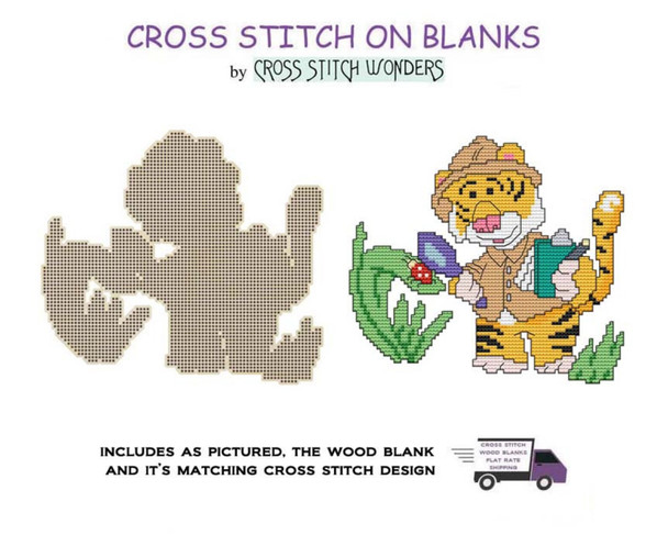 Safari Tiger 16 Ct, Laser Cut Wood Blank Includes Matching Cross Stitch Pattern Cross Stitch Wonders