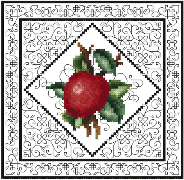 Blackwork Fruit Apple 81 Stitches Square Floss DMC Kitty And Me Designs