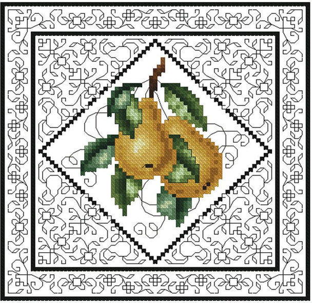 Blackwork Fruit Pears 81 Stitches Square Floss DMC Kitty And Me Designs