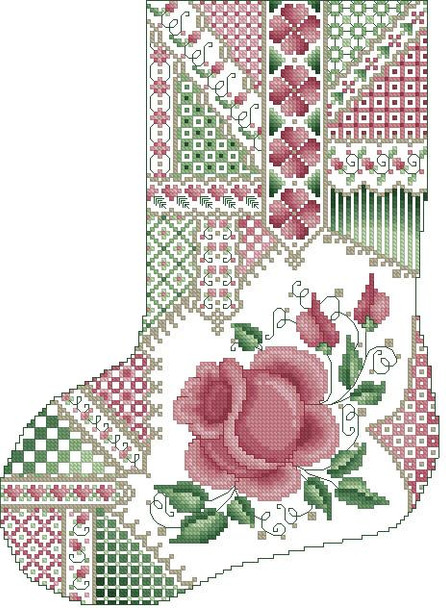 Crazy Rose Christmas Stocking 114w x 157h Kitty And Me Designs