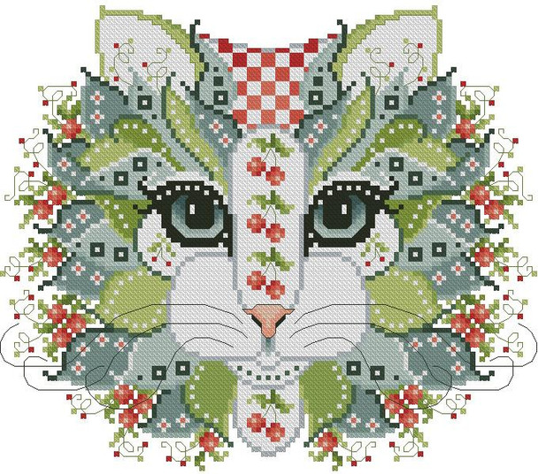 Colorful Cat Cherry Berry 113w x 98h Kitty And Me Designs
