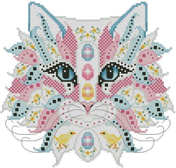 Colorful Cat Easter 107w x 101h Kitty And Me Designs