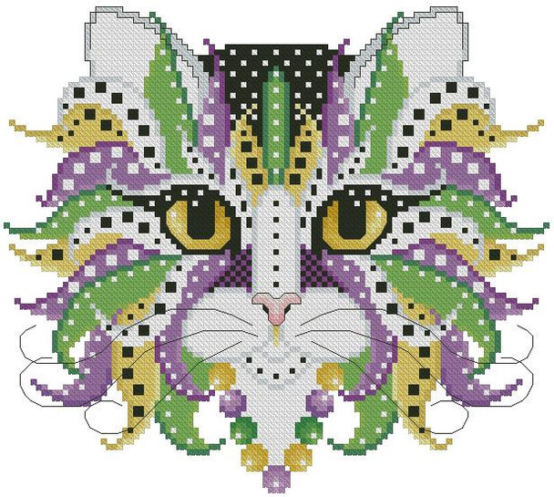 Colorful Cat Mardi Gras 101w x 90h Kitty And Me Designs