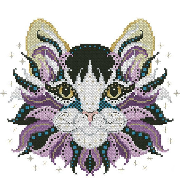 Colorful Cat Merlin 113w x 99h  Kitty And Me Designs