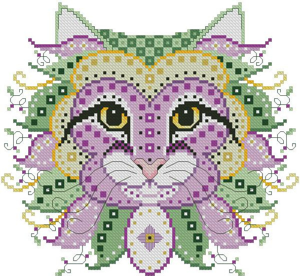 Colorful Cat Pansy 99w x 91h Kitty And Me Designs