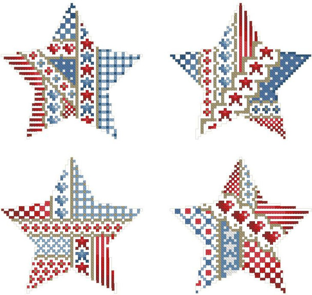 Crazy Patriotic Stars Ornaments  55w x 53h Kitty And Me Designs