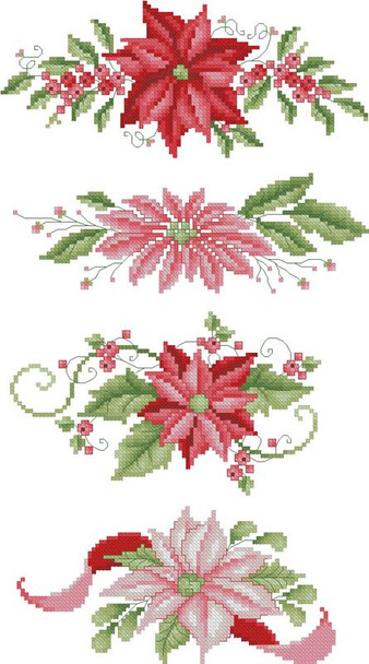 Poinsettia Borders 98w x 42h Kitty And Me Designs