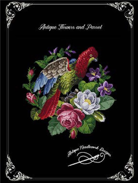 Antique Flowers and Parrot -A Antique Needlework Design