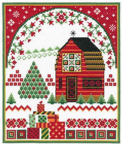 Ursula Michael Designs Barn with Holiday Quilts 117w x 139h