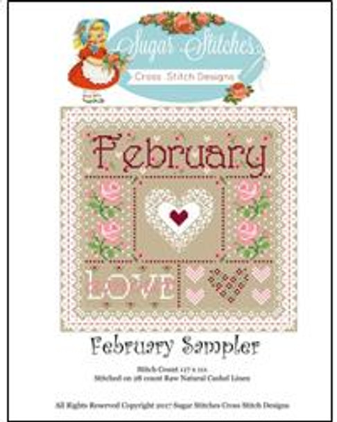 FEBRUARY Monthly Sampler 117 x 111 Sugar Stitches Design