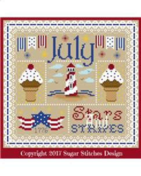July Monthly Sampler 117 x 115  Sugar Stitches Design