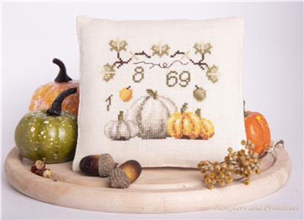 1869 Thanksgiving Pincushion 69w x 59h Samplers and Primitives