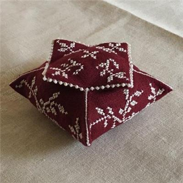 Claret Pagoda Pincushion 73 x 73 Stitching Heritage