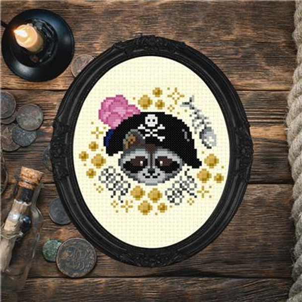 Pirate Racoon Dress Up 61w x 54h StitchSprout Cross Stitch