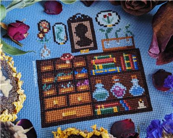 Cabinet of Curiosities 63w x 88h StitchSprout Cross Stitch