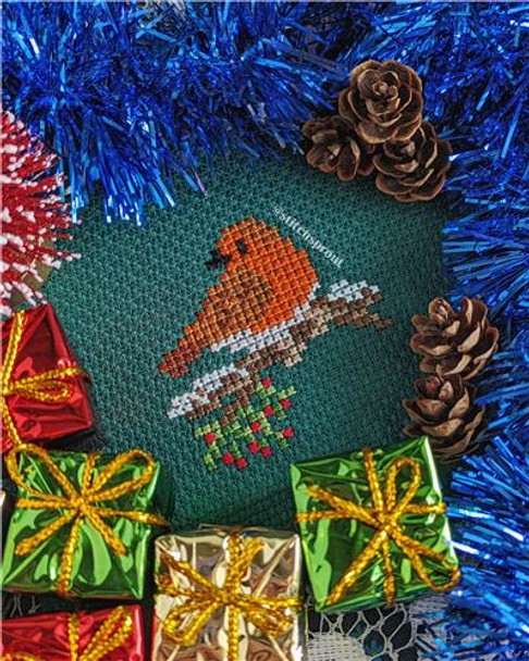 Red Robin Christmas Ornament 31w x 30h StitchSprout Cross Stitch