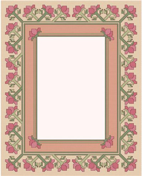 Photo Mat with Pink Posies 128w x 160h PurrCat CrossStitch