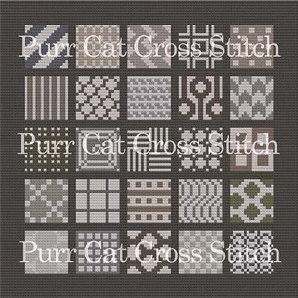 A Sampler of Twenty-Seven Grays 110w x 110h PurrCat CrossStitch