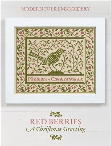 Red Berries - A Christmas Greeting 138w x 114h Modern Folk Embroidery