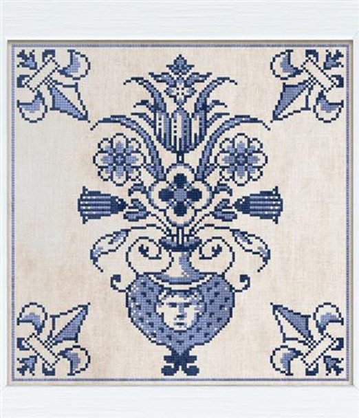 Delft Blue Tile no. 1 - The Vase 133w x 133h Modern Folk Embroidery