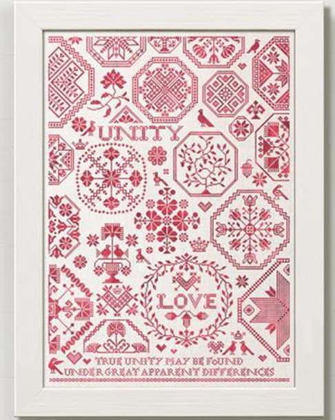 Love & Unity: A Quaker Sampler 351 crosses in height by 247 crosses Modern Folk Embroidery