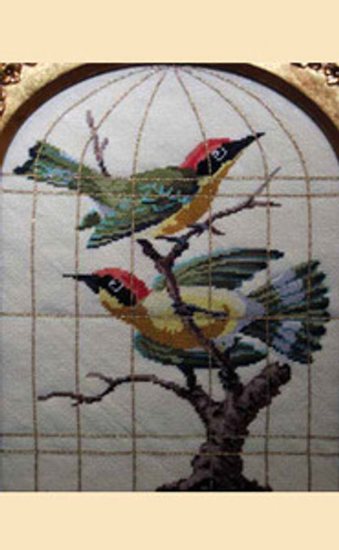 LL311A Labors Of Love Song Birds in Golden Cage 18 Mesh  8" x 10"