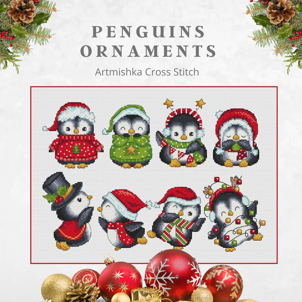 Penguin Ornaments Artmishka Counted Cross Stitch Pattern