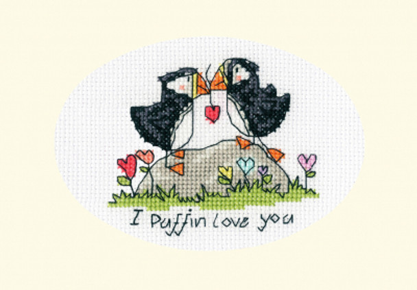 BTXGC42 I Puffin Love You  Greeting Card By Eleanor Teasdale BOTHY THREADS Counted Cross Stitch KIT