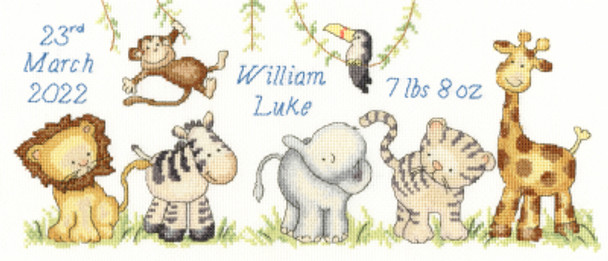 BTXKG5 Jungle Welcome by Kate Garrett Birth Sampler BOTHY THREADS Counted Cross Stitch KIT