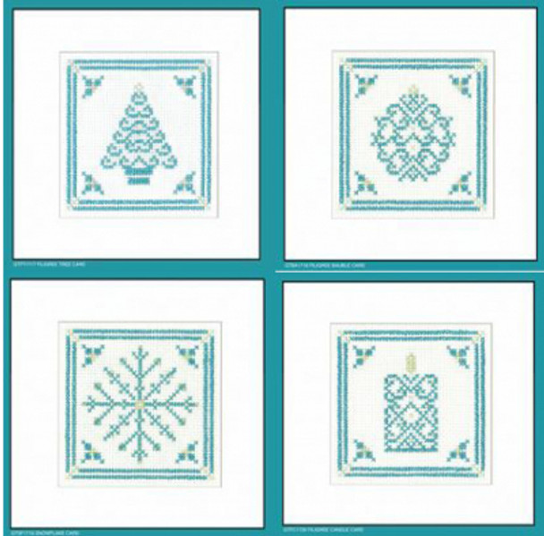 HCK1546A Teal Filigree  - Greeting Cards Asst - (Pk of 4) - by Kirsten Roche Heritage Crafts Kit