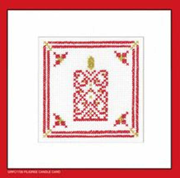 HCK1728A Filigree Candle Card - Red (pk of 3) - Red & Gold Filagree Collection  Greeting Card by Kirsten Roche Heritage Crafts Kit