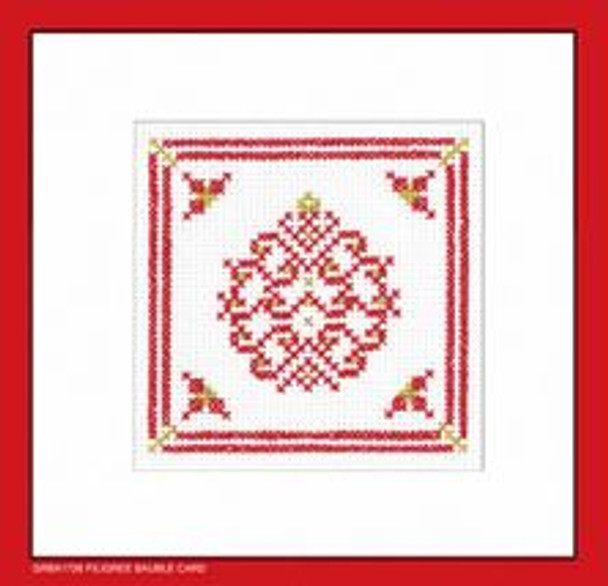 HCK1726A Filigree Bauble Card Red (pk of 3) - Red & Gold Filagree Collection Greeting Card by Kirsten Roche Heritage Crafts Kit