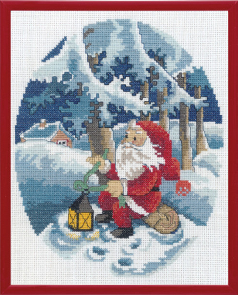 922224 Santa Claus with Ribbon Lantern Permin Cross Stitch Kit