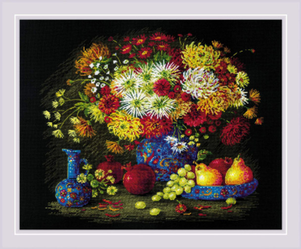 RL2068 Riolis Cross Stitch Kit Still Life With Chrysanthemums