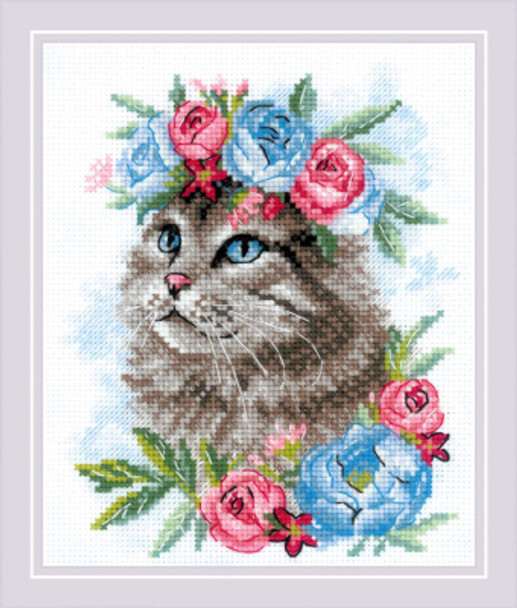 RL2088 Riolis Cross Stitch Kit Cat In Flowers