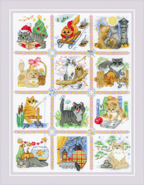 RL2136 Riolis Cross Stitch Kit Cat Calendar